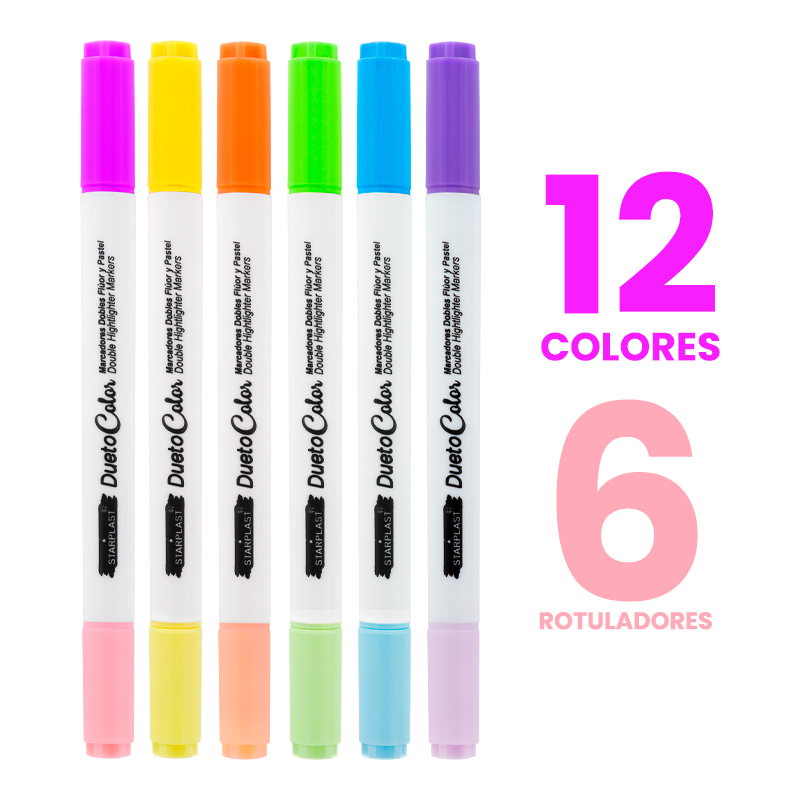 6 marcadores doble punta flúor y pastel - Imagen 2