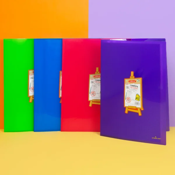 carpeta a3 20 fundas colores morado verde azul fucsia