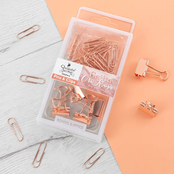 pinzas y clips metálicos color oro rosa